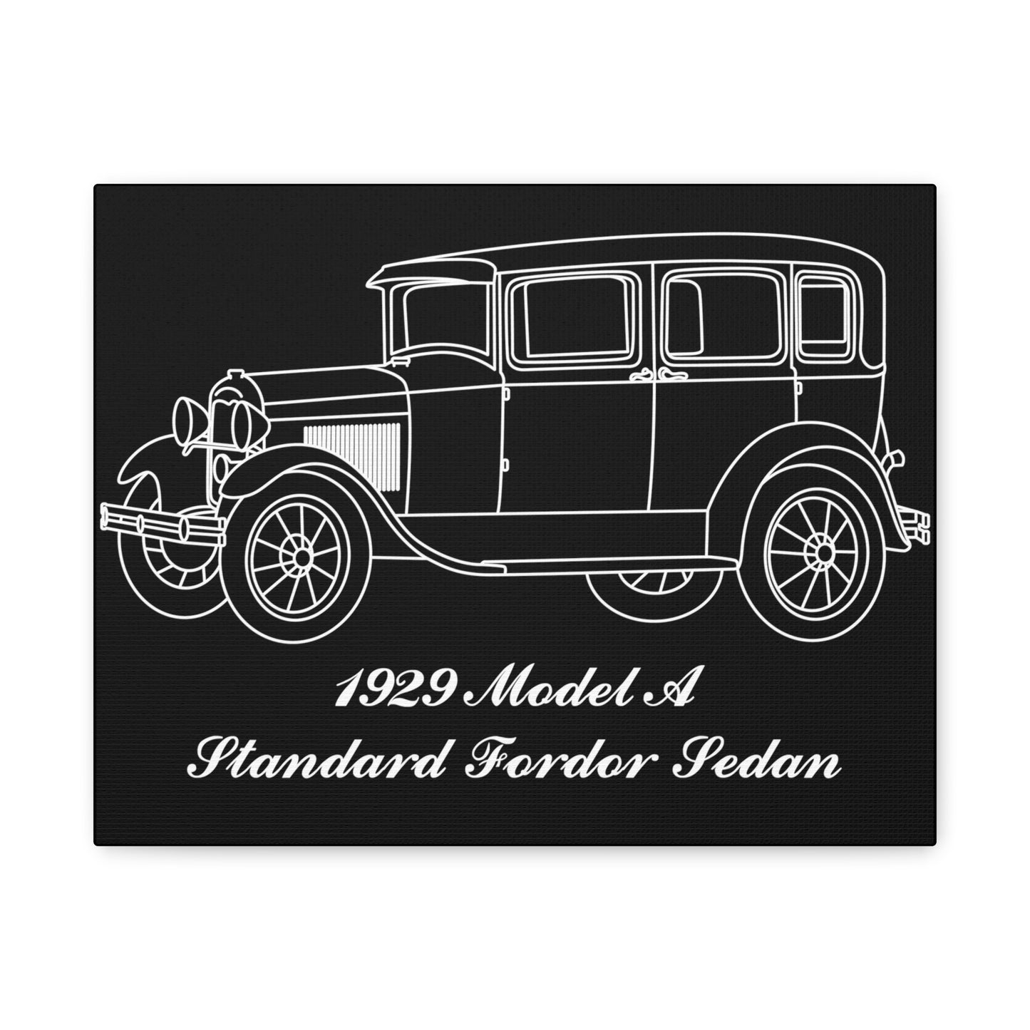 1929 Standard Fordor Sedan (3-Window) Black Canvas Wall Art