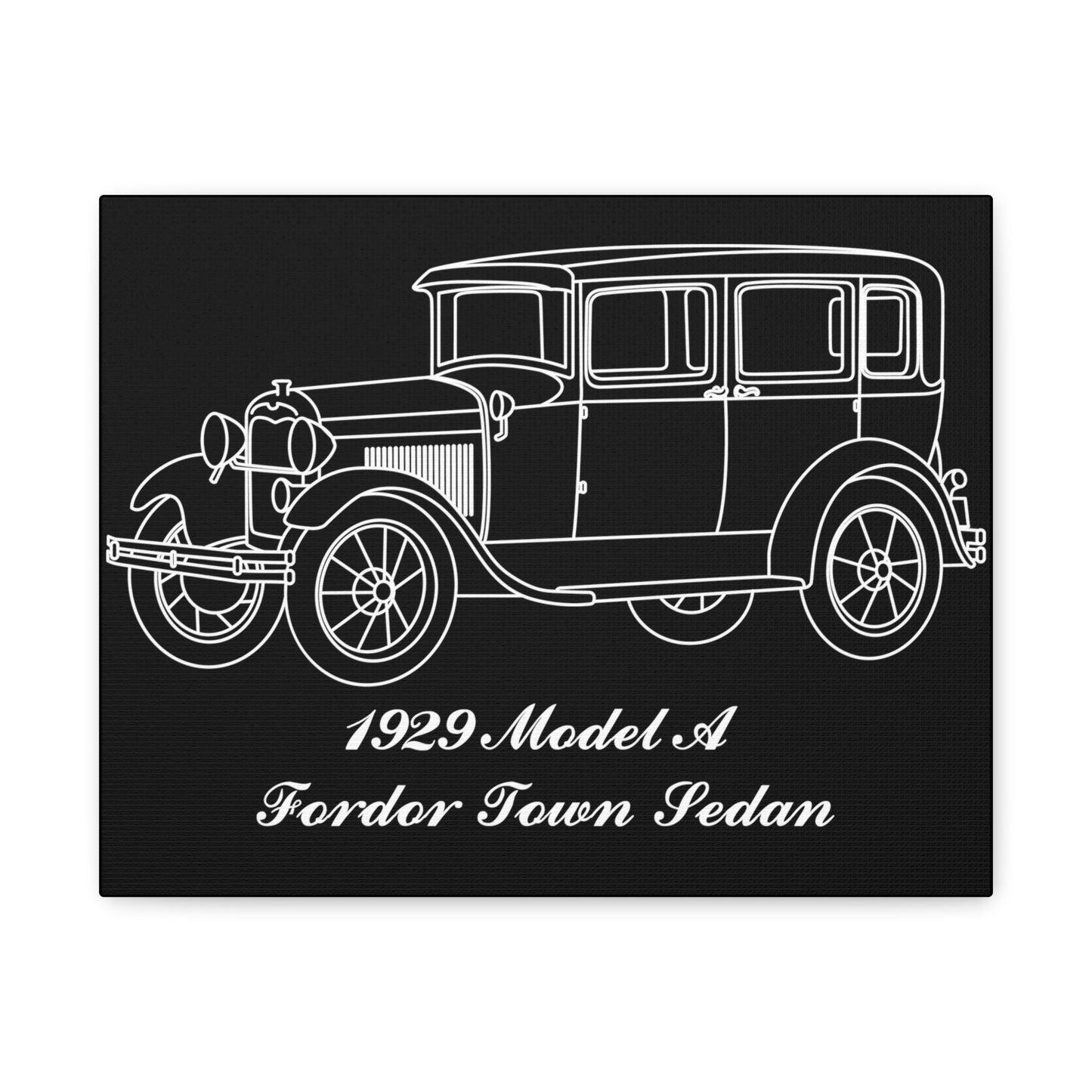 1929 Fordor Town Sedan Black Canvas Wall Art
