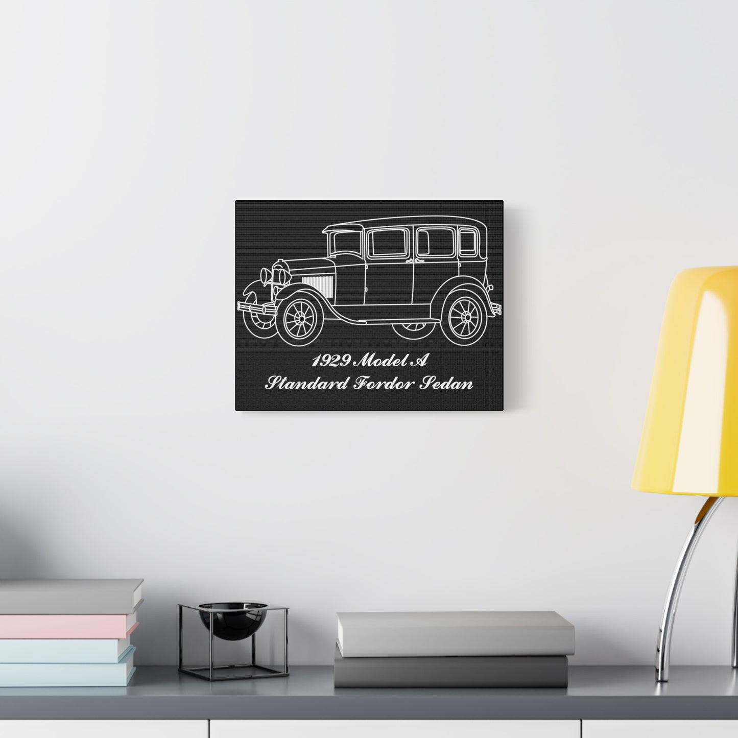 1929 Standard Fordor Sedan (3-Window) Black Canvas Wall Art