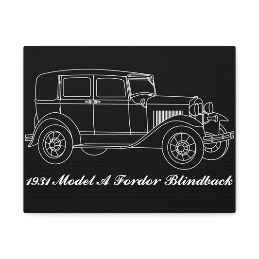 1931 Fordor Town Sedan Blindback Black Canvas Wall Art