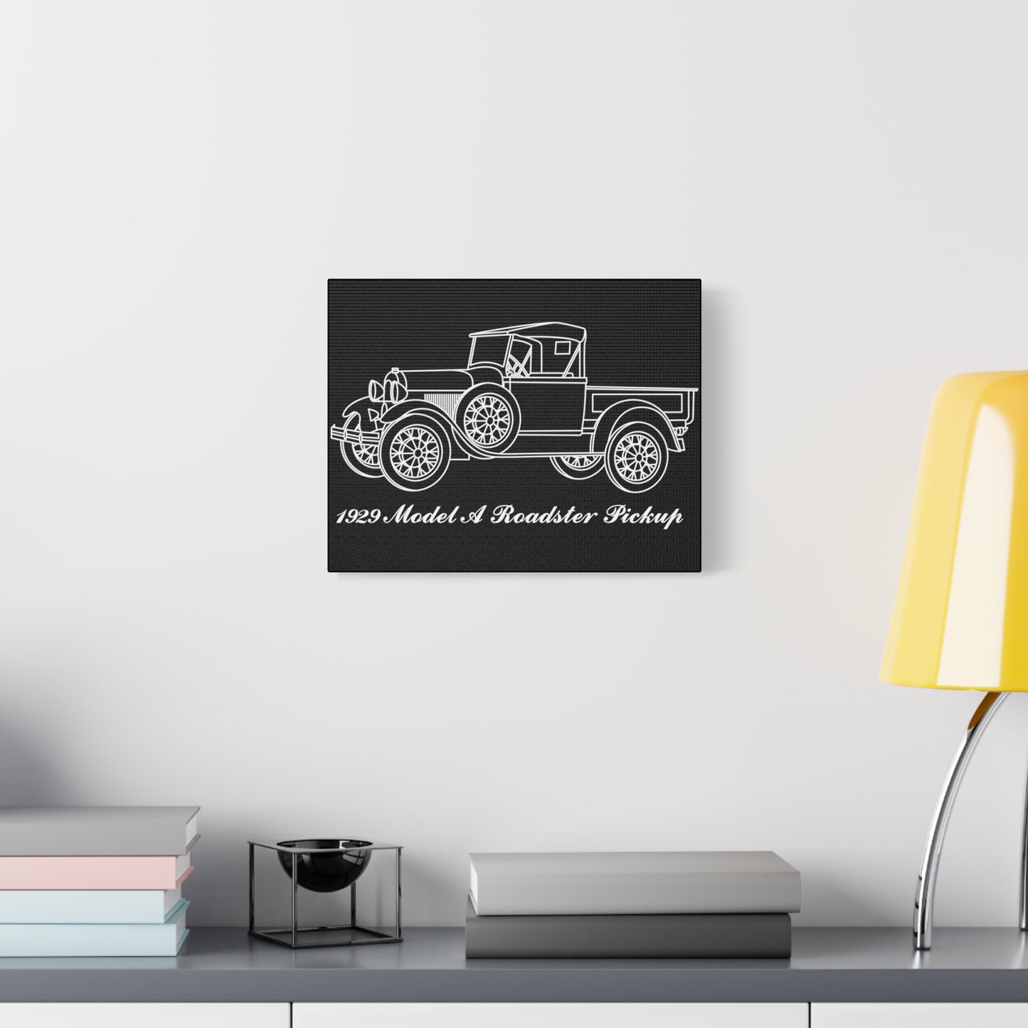 1929 Roadster Pickup Black Canvas Wall Art