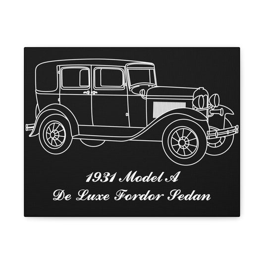 1931 De Luxe Fordor Sedan Black Canvas Wall Art