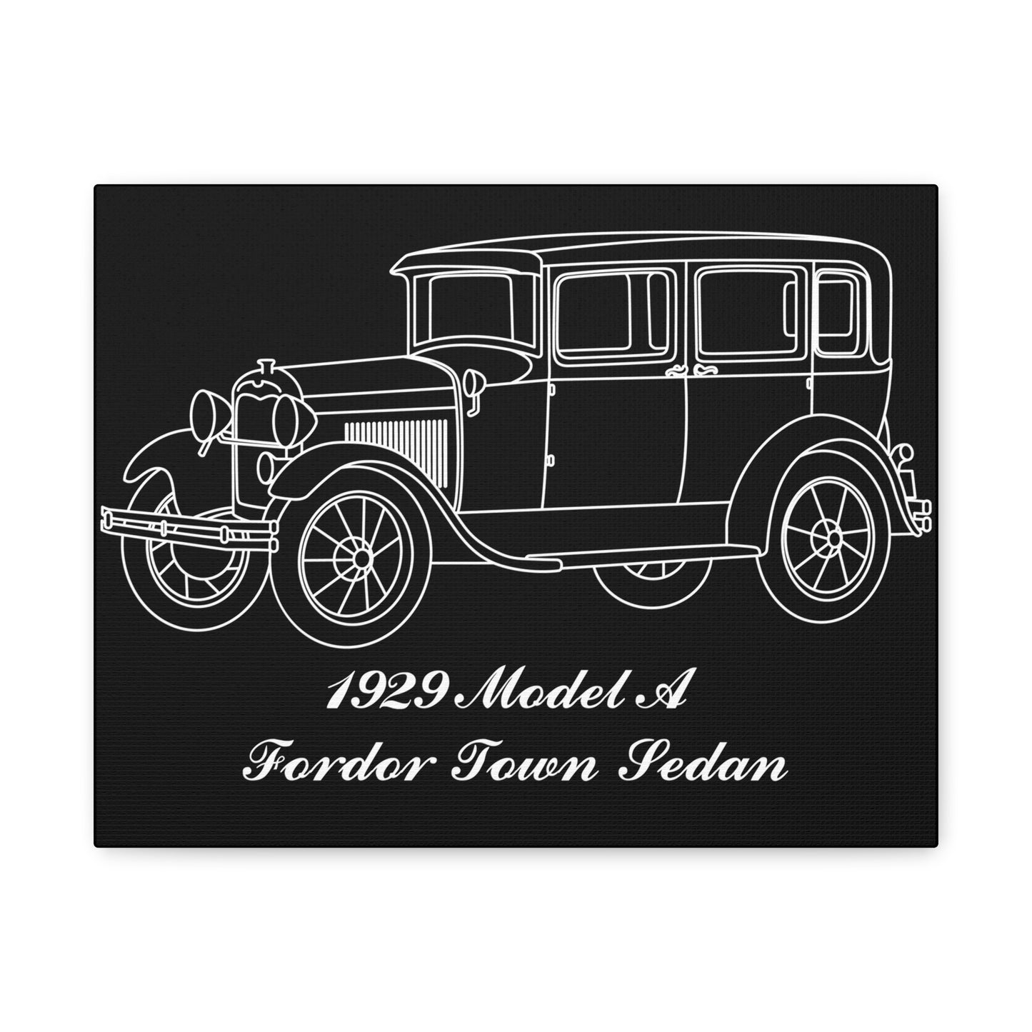 1929 Fordor Town Sedan Black Canvas Wall Art