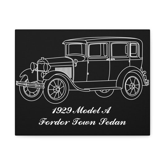 1929 Fordor Town Sedan Black Canvas Wall Art