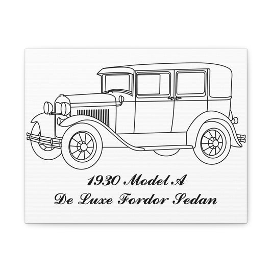 1930 De Luxe Fordor Sedan White Canvas Wall Art