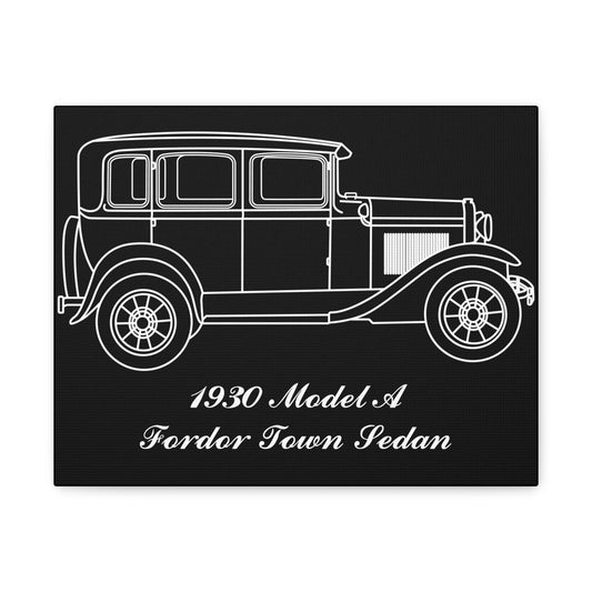 1930 Fordor Town Sedan Black Canvas Wall Art