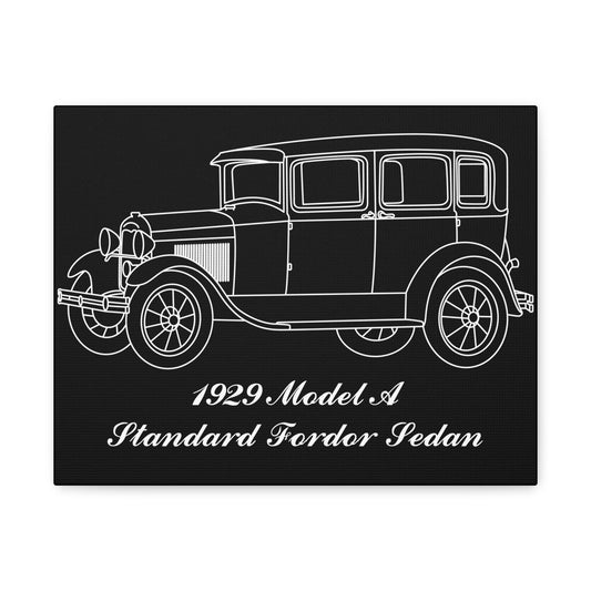 1929 Standard Fordor Sedan (3-Window) Black Canvas Wall Art