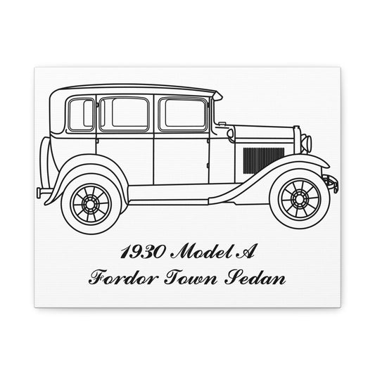 1930 Fordor Town Sedan White Canvas Wall Art