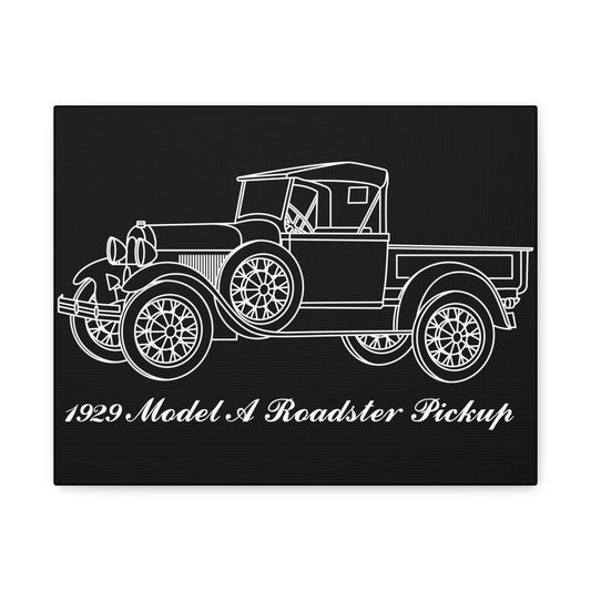 1929 Roadster Pickup Black Canvas Wall Art