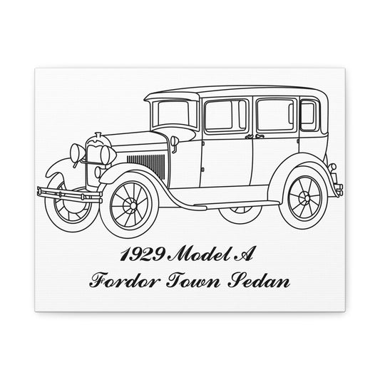 1929 Fordor Town Sedan White Canvas Wall Art