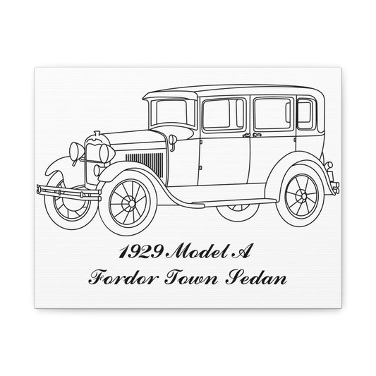 1929 Fordor Town Sedan White Canvas Wall Art